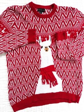 Blizzard Bay Llama Ugly Christmas Sweater Red Fair Isle Holiday XL